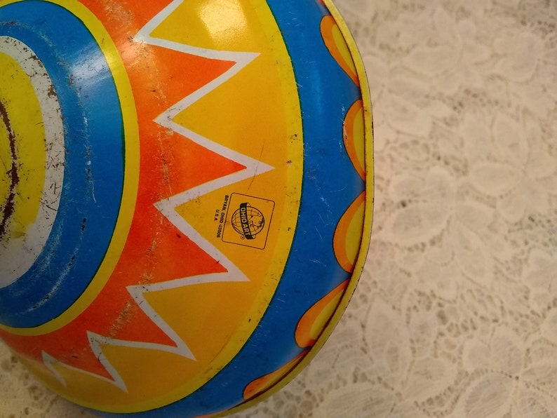 Vintage Metal Spinning Top Ohio Art Tin Train Top Made in the USA
