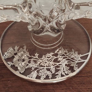 Vintage Glass Double Candle Holders Silver Etched Flower Design image 6