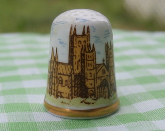 Vintage Thimble Canterbury Cathedral Made in England by Caverswall China Church Building English Souvenir