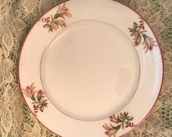 Five Antique or Old Vintage Moss Rose Plates Pink Trim 7 1/4 inches across