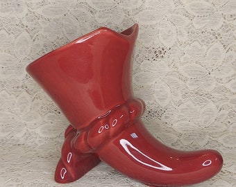 Vintage Cornucopia Vase 5 1/2 inches tall Burgundy Color Art Deco Styling