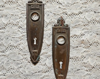 2 Antique Door Plates Aesthetic Style Tin or Similar Rusty and Aged