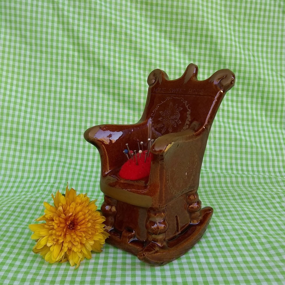Vintage Pin Cushion Rocking Chair Souvenir of Six Flags Rustic Brown