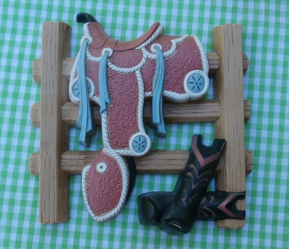 Vintage Saddle And Boots Wall Decor Cowboy Western Decor Plastic Home Interiors Burwood Made In Usa Homco