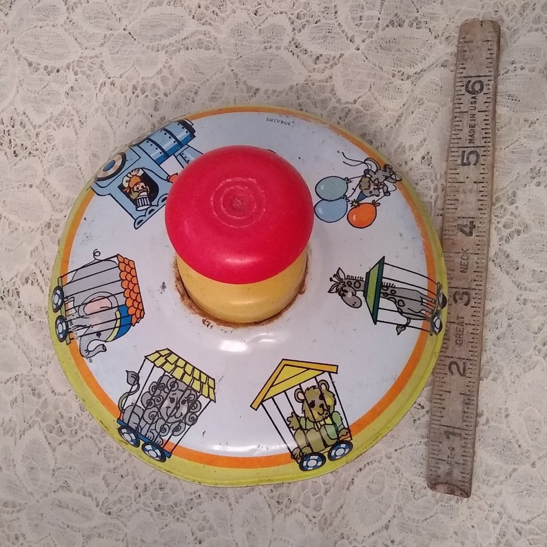 Vintage Metal Spinning Top Ohio Art Tin Train Top Made in the USA