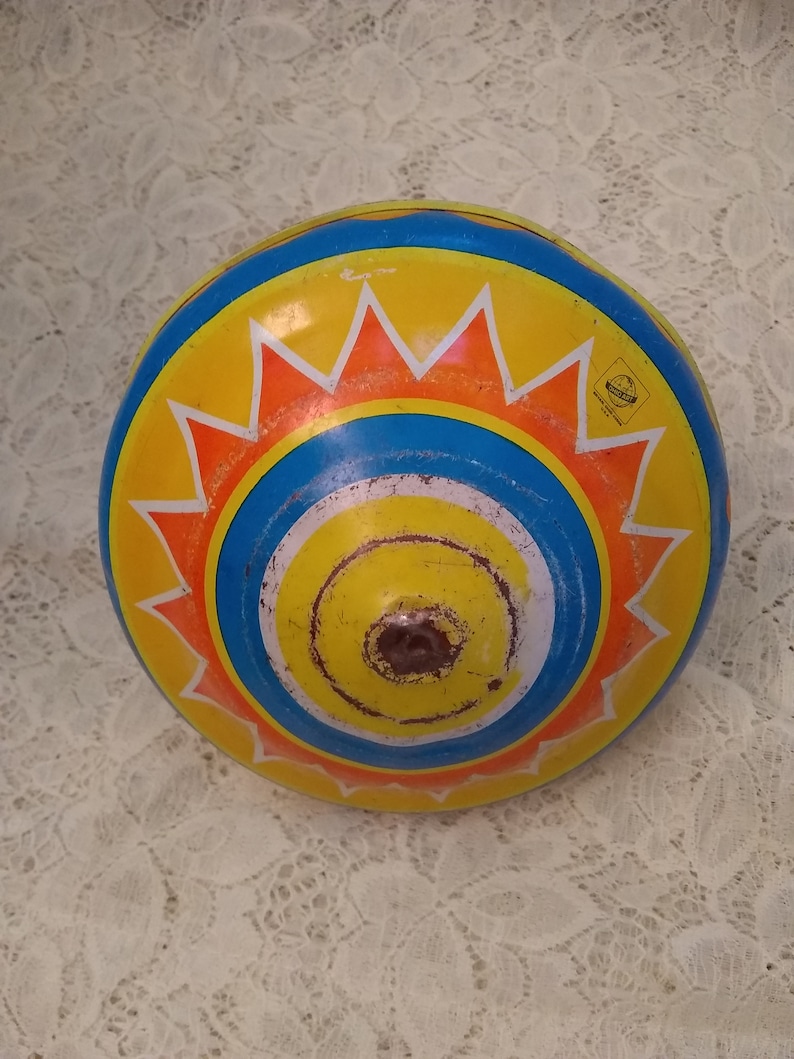 Vintage Metal Spinning Top Ohio Art Tin Train Top Made in the USA