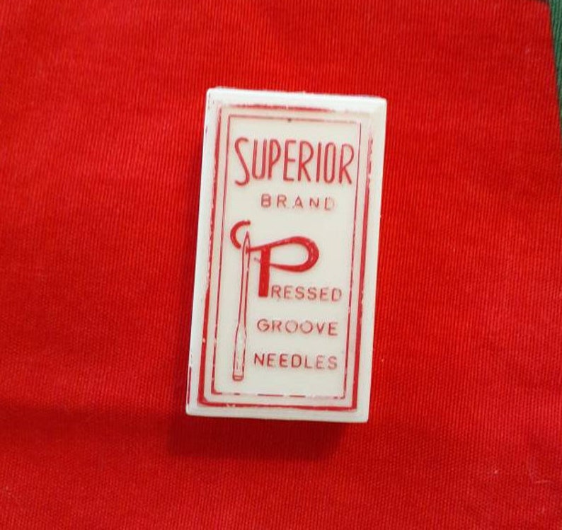 Plastic Superior Brand Needle Case, Vintage Red and White Container, Old Sewing Advertising Collectible Box image 1