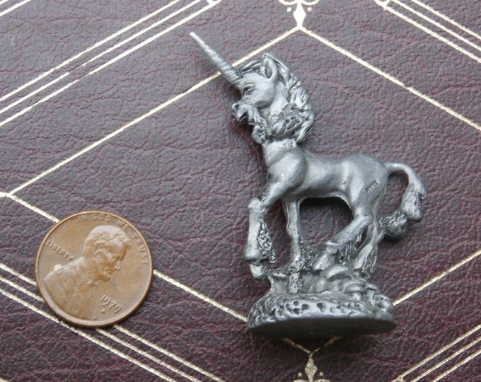 Vintage Pewter Unicorn Figurine by Gallo, Miniature With Mushrooms on