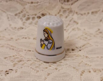 Virgin Mary Porcelain Thimble Vintage Saint Themed Collectible