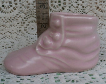 Sweet Pink Button Up Baby Shoe Planter or Vase Vintage Nursery Decor