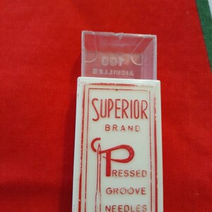 Plastic Superior Brand Needle Case, Vintage Red and White Container, Old Sewing Advertising Collectible Box image 4