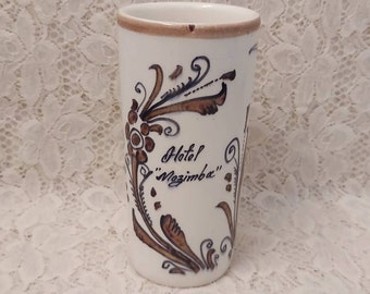 Vintage Hotel Mozimba Iguala Mexico Tumbler Pottery or Ceramic with Bird and Flowers