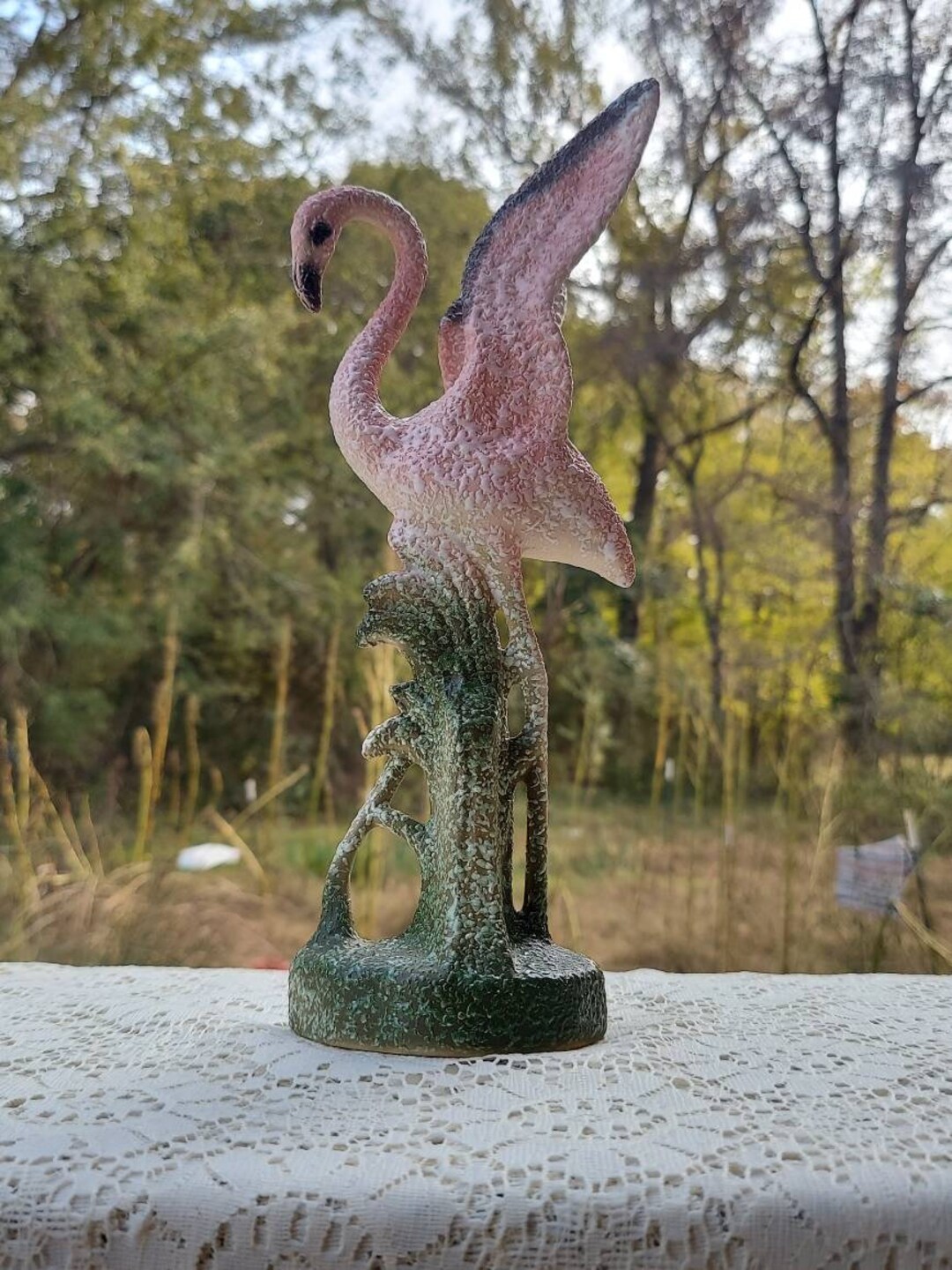 Vintage Flamingo Figurine Pink Textured Mid Century Era 10 Inch Etsy