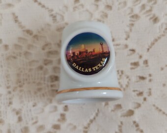 Vintage Dallas, Texas Souvenir Thimble Cityscape Design on Front