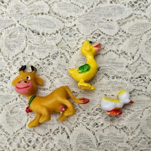 Vintage Hong Kong Plastic Toy Animals: Cow & Duck Figures