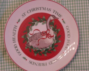 Christmas Goose Vintage George Good Salad or Dessert Plate Red and Green Holiday Theme Made in Japan