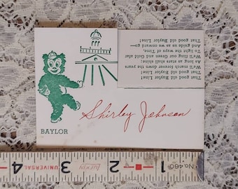 Vintage 1940s or 50s Era Baylor Bear Placecard Name Card Ephemera Old Baylor Line