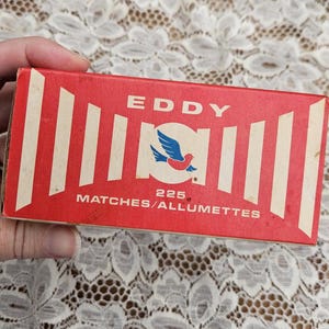 Eddy Match Box Vintage Empty Box Red White and Blue from Canada