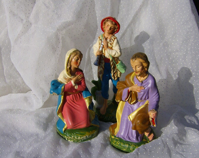 3 Paper Mache Nativity Figures Mary Joseph and a Boy Hand Etsy