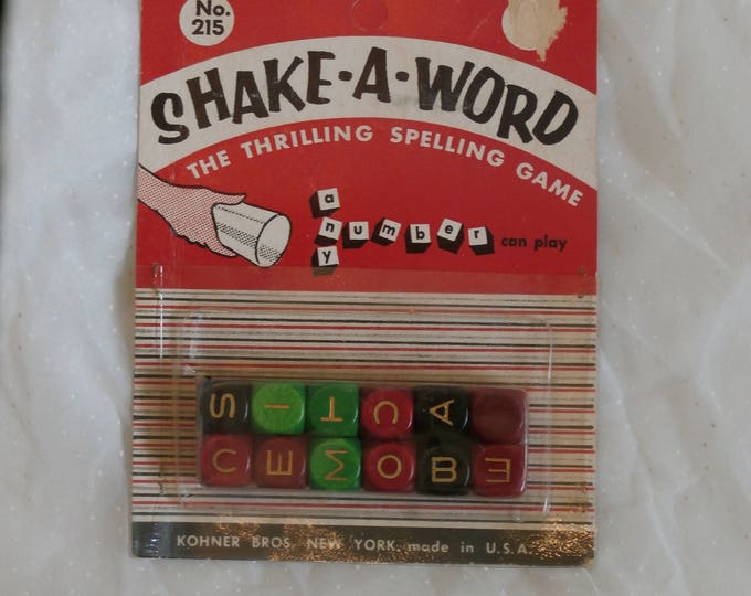 Shake a Word Game, Mid Century Era Wooden Letter Dice in Package