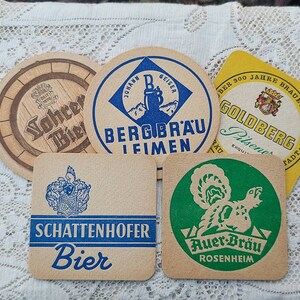 Five Vintage Beer Coasters European Beer Mats Instant Collection