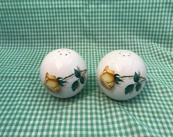 Vintage Salt and Pepper Shakers Set Yellow Rose, Ball Shape