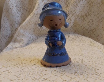 Blue September Girl Figurine with Vase Vintage Japan Made Month Figure