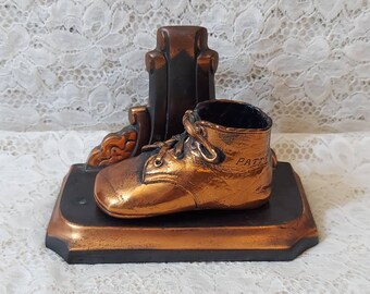 Sweet Bronzed Baby Shoe Bookend Engraved PATTY Makes a Cute Baby Shower Centerpiece or Nursery Decor