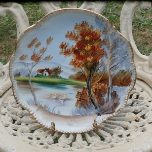 T Nagasaki Handpainted Swan Scene Plate, Autumn Trees