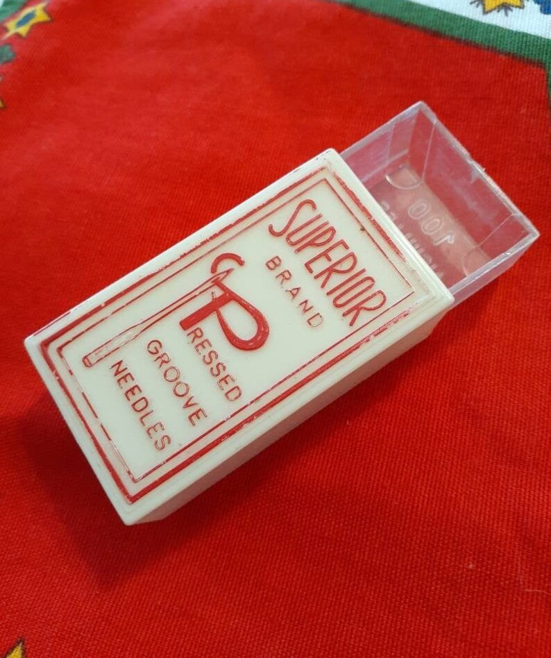 Plastic Superior Brand Needle Case, Vintage Red and White Container, Old Sewing Advertising Collectible Box image 5