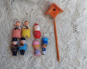 8 Miniature Craft Pieces Miniature People Tiny Santa Wooden Birdhouse Craft Supplies Miniatures