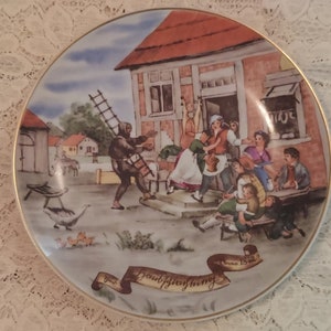 Interesting Vintage East German Wall Plate Lichte Fine China Butcher Shop Made in GDR