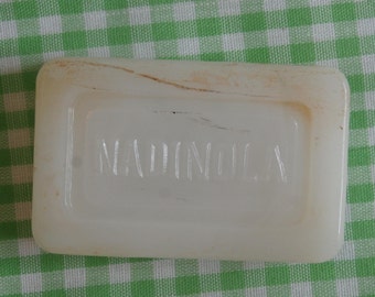 Nadinola Milk Glass Advertising Jar Lid, Rectangular Vintage Collectible, Craft Supply, or Shabby Chic Decor