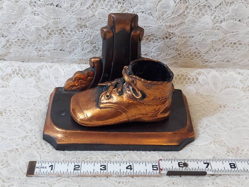 Sweet Bronzed Baby Shoe Bookend Engraved PATTY Makes a Cute Baby Shower Centerpiece or Nursery Decor image 6