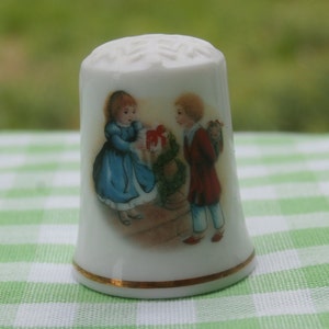 Avon 1984 Christmas Thimble Christmas Memories Featuring a Boy and a Girl Sweet Vintage Collectible