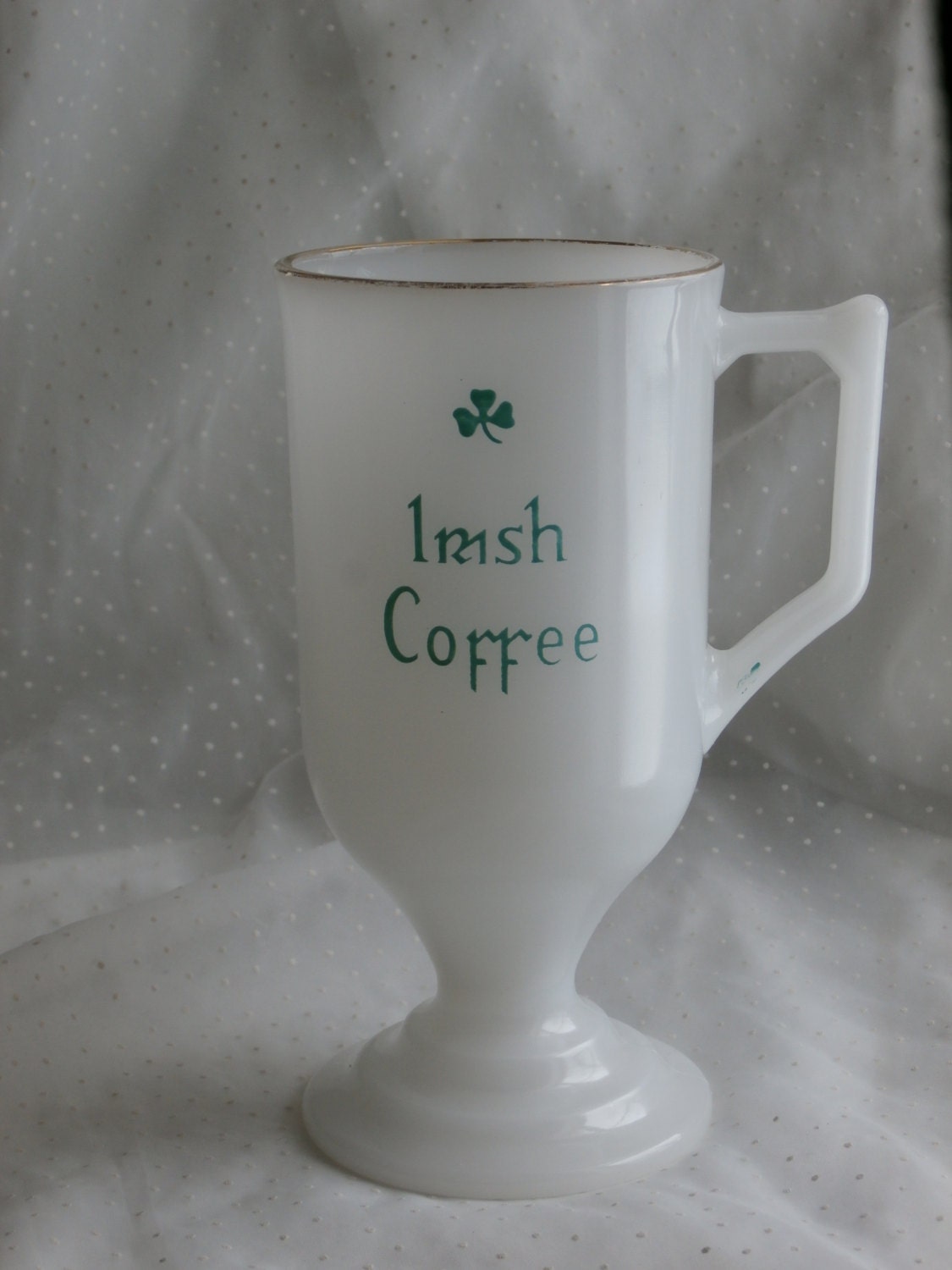 Vintage Irish Coffee Milk Glass Pedestal Mug w Shamrock St Etsy