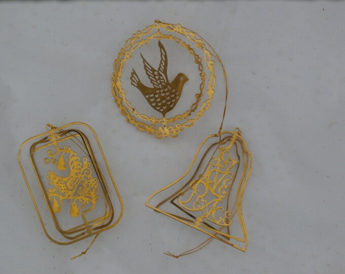 3 Vintage Brass Christmas Ornaments Bell Partridge and Dove - Etsy