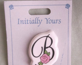 Vintage Initial B with Pink Rose 1984 New Old Stock Still on Card Letter B Brooch