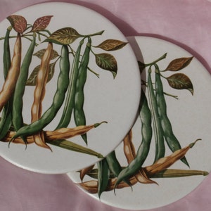 Green Bean Tile Trivets Vintage Veggie Tiles for Crafting or Use