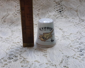 Cyprus Souvenir Thimble Vintage Map of Cyprus on Front