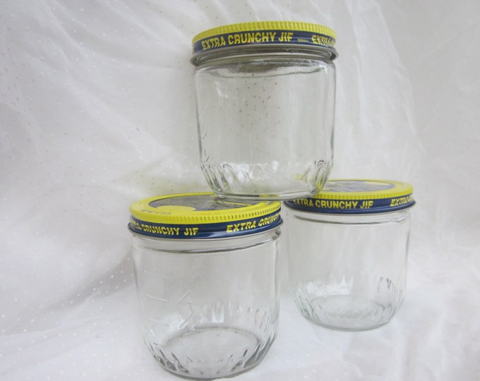 3 Vintage Jif Extra Crunchy Peanut Butter Glass Jars W Metal Etsy