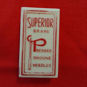 Plastic Superior Brand Needle Case, Vintage Red and White Container, Old Sewing Advertising Collectible Box image 6