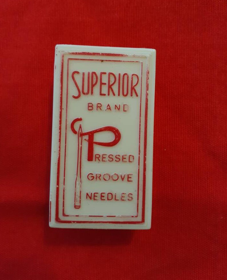 Plastic Superior Brand Needle Case, Vintage Red and White Container, Old Sewing Advertising Collectible Box image 6