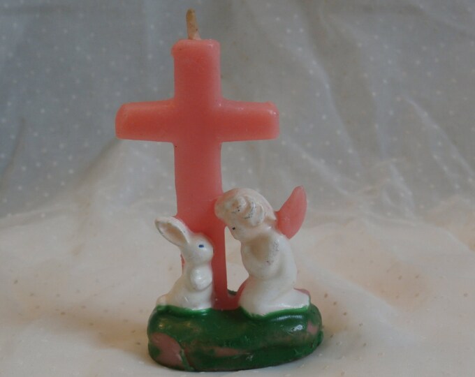 Gurley Easter Candle Pink Cross With Kneeling Angel and Bunny Etsy
