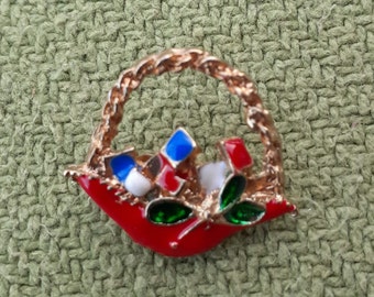 Cute Patriotic Basket Brooch for Christmas, July 4th, Flag Day or Anytime