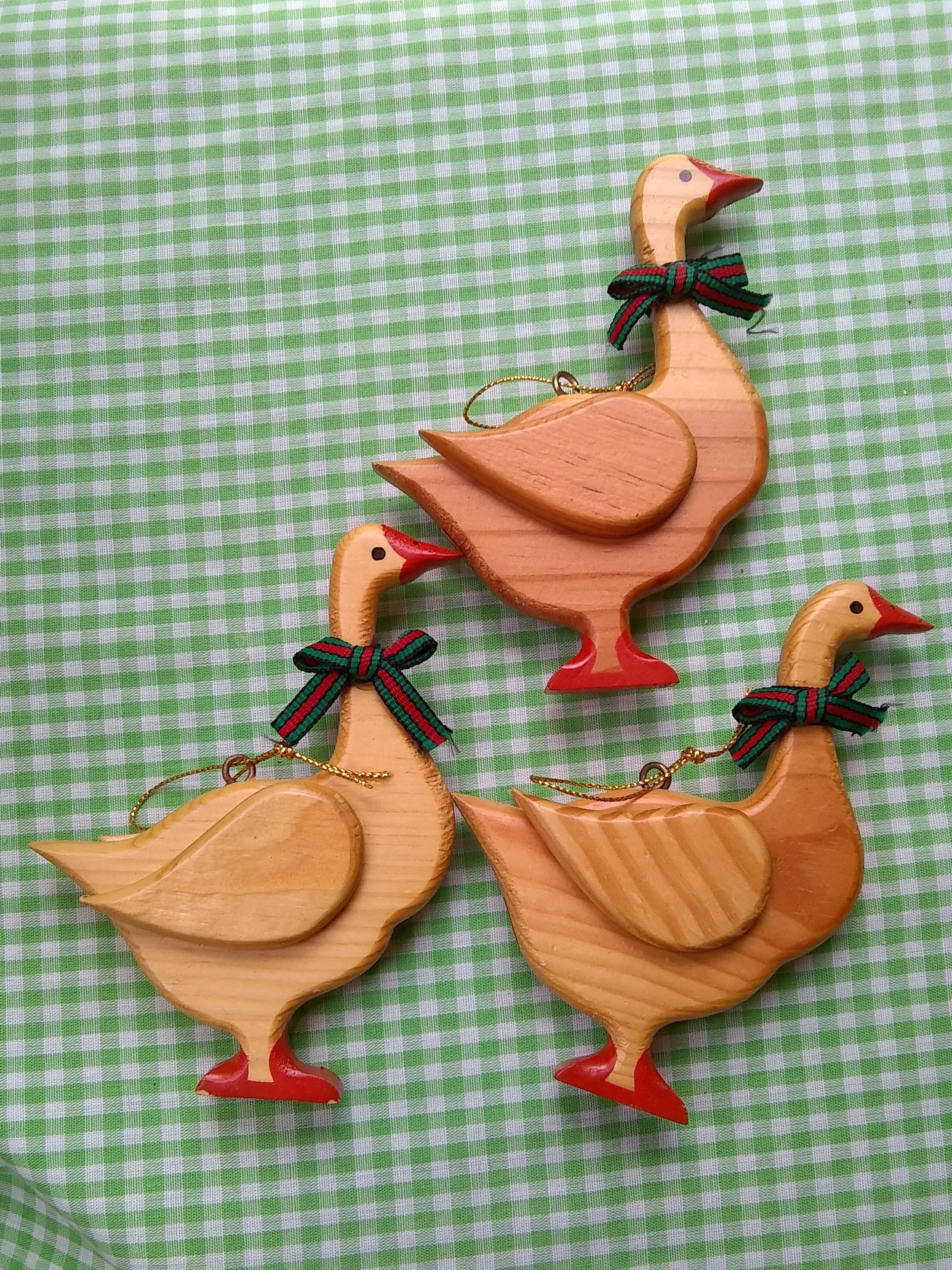 3 Wooden Geese Christmas Ornaments Vintage Goose Decoration Etsy