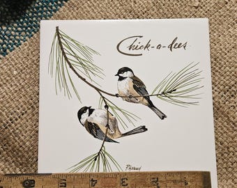 Chick-a-dees Ceramic Tile Featuring Chickadee Bird Pair