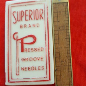 Plastic Superior Brand Needle Case, Vintage Red and White Container, Old Sewing Advertising Collectible Box image 2