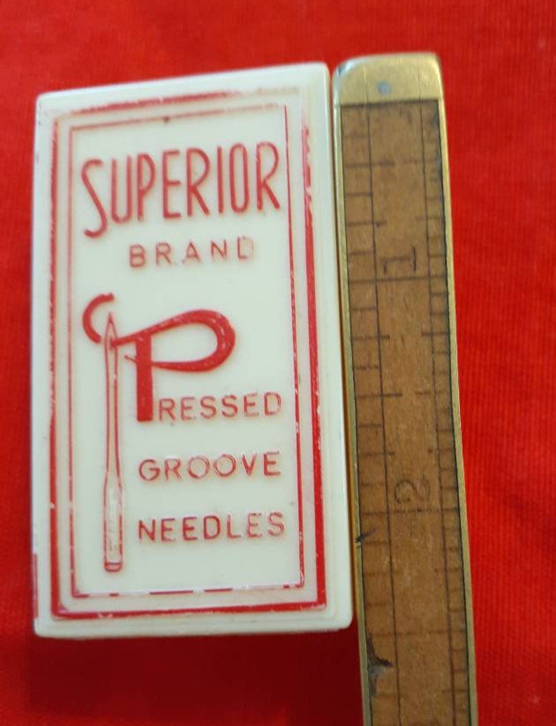 Plastic Superior Brand Needle Case, Vintage Red and White Container, Old Sewing Advertising Collectible Box image 2