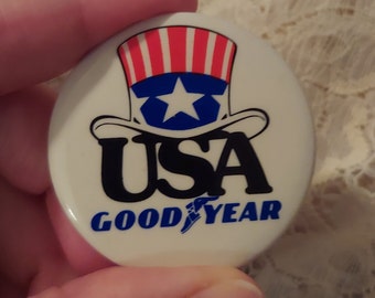 Vintage Goodyear USA Button Collectible Pin Red White and Blue